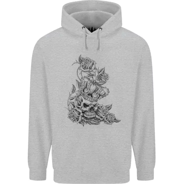 Felpa con cappuccio teschio corona biker teschio gotico metallo pesante da uomo 80% cotone