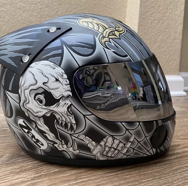 Zamp Silver Black Full Face Motorcycle Helmet SNELL Large - DOT