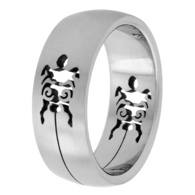 8mm Stainless Steel Turtle Cut-out Design Domed Wedding Band Ring