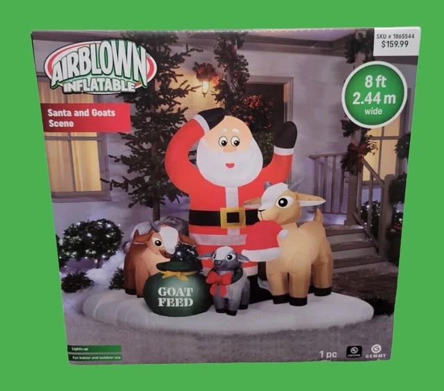 GEMMY SANTA AND Goats Airblown Inflatable Yard Decor Goat Feed 8