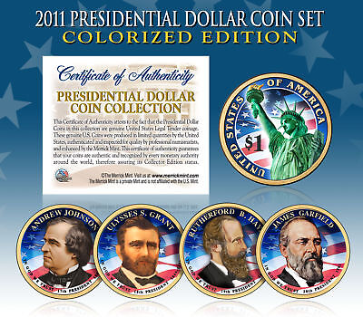 2011 Presidential $1 Dollar COLORIZED President 4-Coin Complete Set w/Capsules