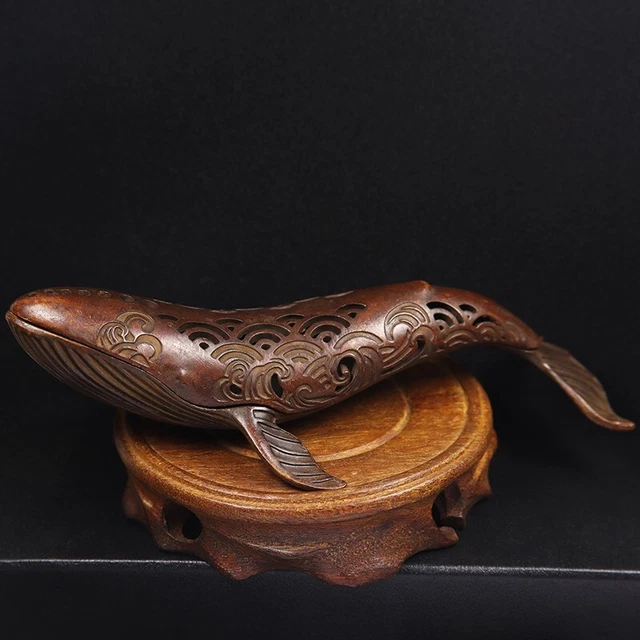 Antique Whale Incense Burner Small Statue Copper Desktop Ornaments Home Docor