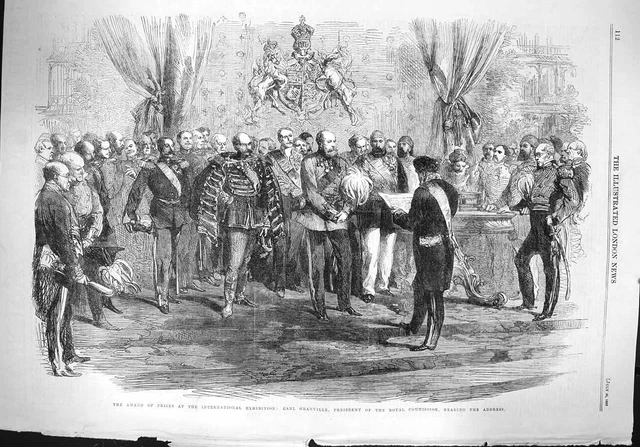 Original Old Antique Print 1862 Award Prizes Earl Granville Royal Commission