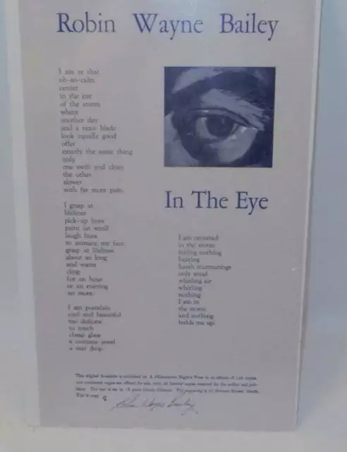 Robin Wayne Bailey / In The Eye A POETRY BROADSIDE Signed 1st Edition 1992