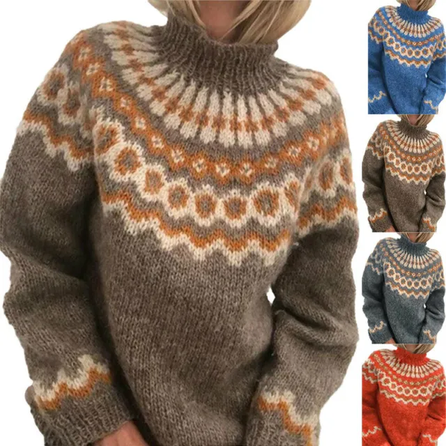 Maglione donna jacquard finto collo maglione grosso lavorato a maglia top pullover maniche lunghe