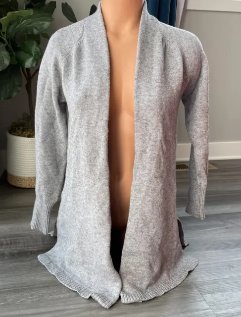 Magaschoni Gray Cardigan Sweater S Open Front Draped Long Sleeve