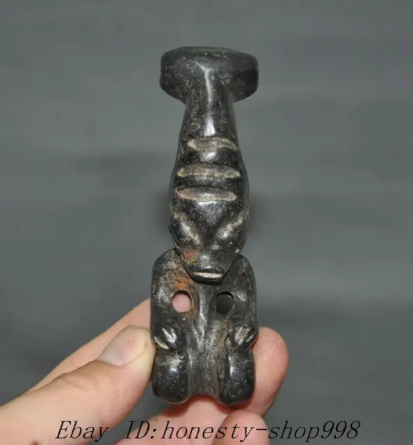 3.8'' Chinese Hongshan Culture Meteorite iron Feng Shui Jade Cong sun god statue