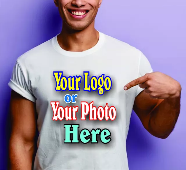 Custom WHITE T-shirt Photo Text Logo full color Gildan Men Women