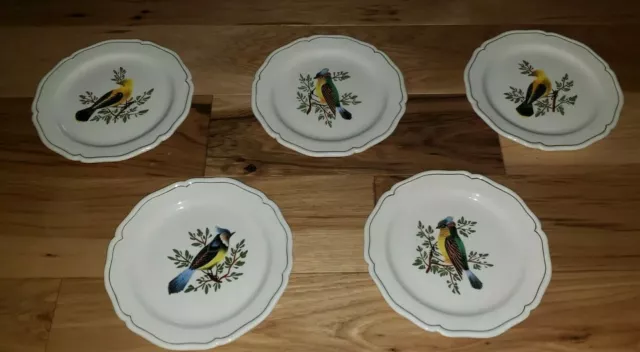 Vtg. LOT OF 5 Bird hand painted plates Made in Italy for Bonwit Teller 8 inches