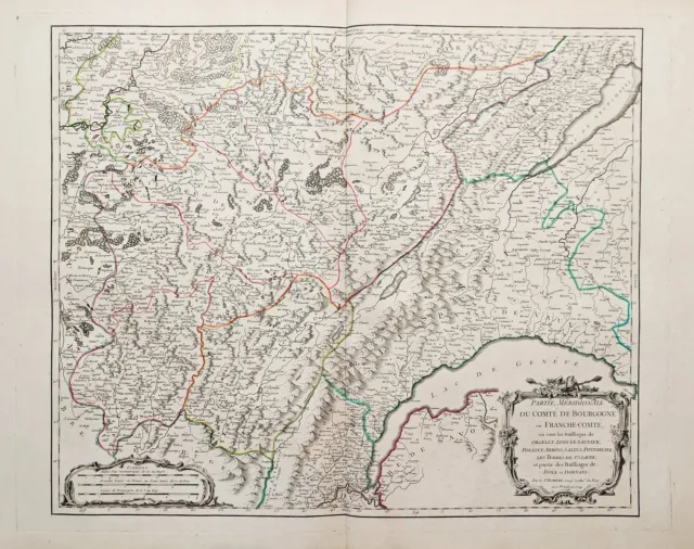 Bourgogne Burgund Franche-Comté Genfersee carte Karte map Vaugondy 1749