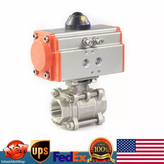 1/2" 3-Piece Pneumatic Air Actuated Ball Valve Single Acting Spring Return US