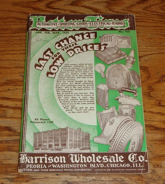 ORIGINAL 1934 HARRISON Wholesale Co Automotive Electrical Radio Catalog