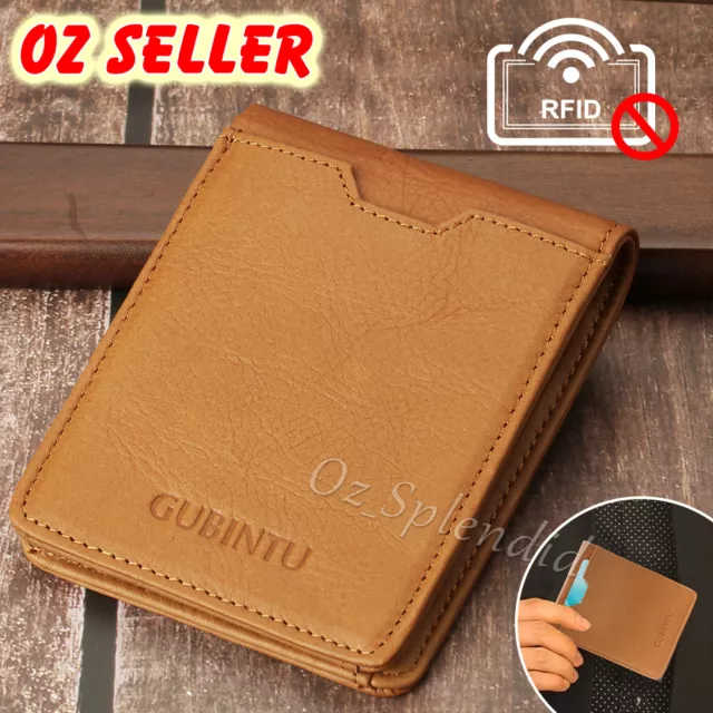 Bifold Credit Card Holder Genuine Leather Wallet Slim Mens RFID Blocking Purse