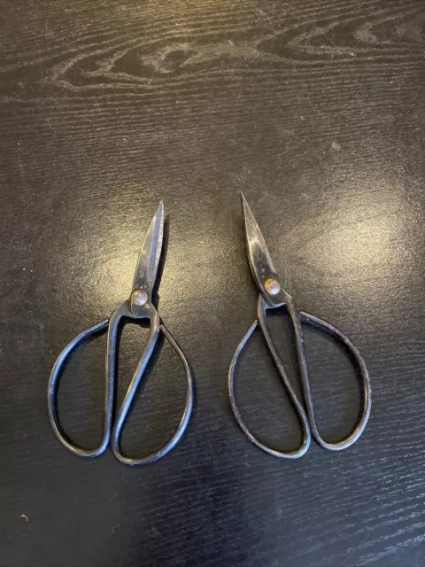 Pair/2- Antique 19th Century Hand forged Blacksmith Iron Scissors, 6 3/4” long
