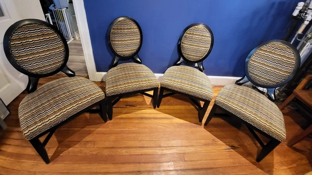 4 Fairfield Chair Co Marlin Louis XVI black wood/zigzag fabric dining chairs