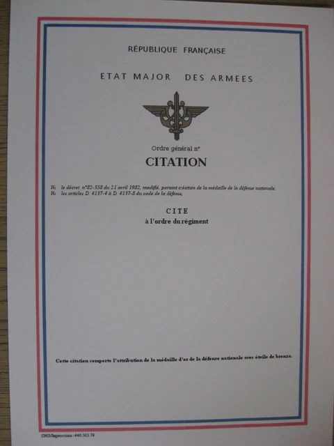 Diplome Vierge Citation A L Ordre Du Regiment Militaire Armee Eur 7 60 Picclick Fr