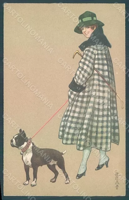 Artista Firmado Colombo E. Lady Boston Terrier Moda Serie 894-2 Postal HR2654