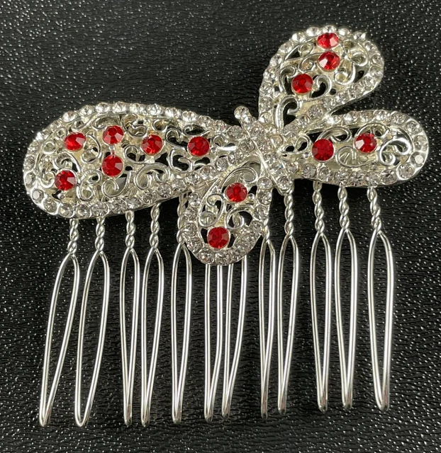 Vintage Butterfly Figural Hair Comb Red Rhinestone’s