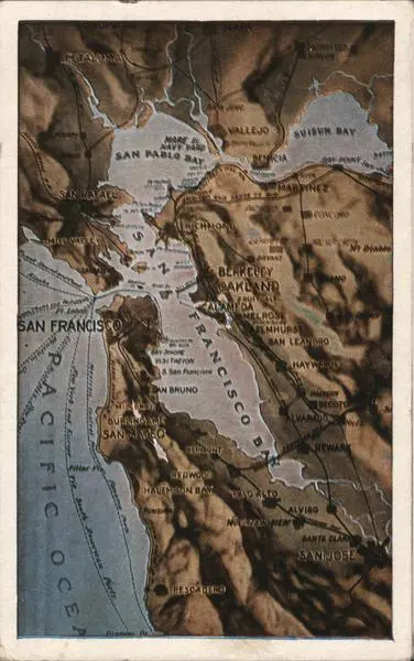 Map of San Francisco Bay Area,CA California Pacific Novelty Co. Postcard Vintage