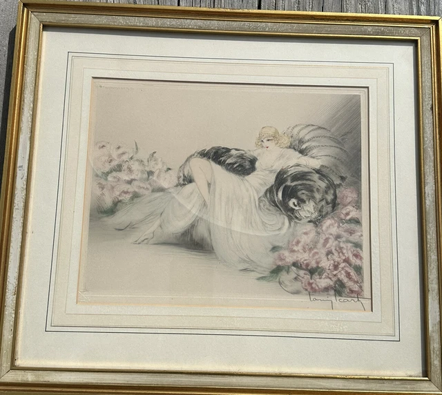 Louis Icart Pencil Signed Blind Stamp Original Hand Colored Etching, Art Deco