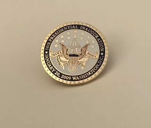 Obama 2009 Lapel Pin Inauguration President Gold White Enamel Democrat Vp Biden