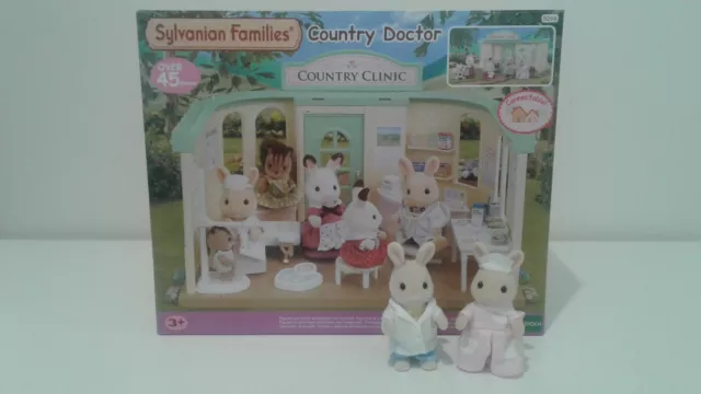 sylvanian families country clinic with milk rabbit doctor and nurse