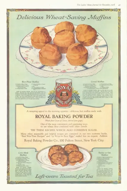 1918 WWI Royal Baking Powder PRINT AD muffins recipe baking cooking breakfast