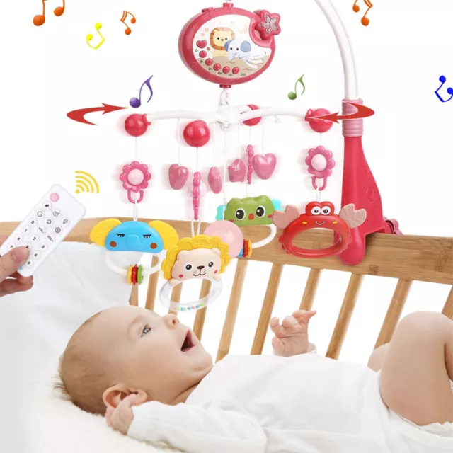 Baby Musical Crib Bed Bell Mobile Moon & Star Dream Light Nusery Lullaby Toy UK