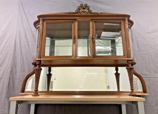 Stunning Antique French Carved Walnut Pastry Cabinet with Brass trim