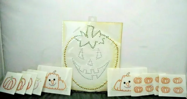 Autumn Pumpkins Rhinestone Appliques Lot of 10 Iron-On Hot-Fix Transfers #2