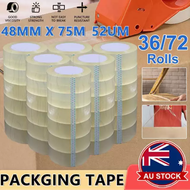 6-72 Rolls Heavy Duty Super Clear Packing Tape Packaging Sealing Tape 48mm 75M