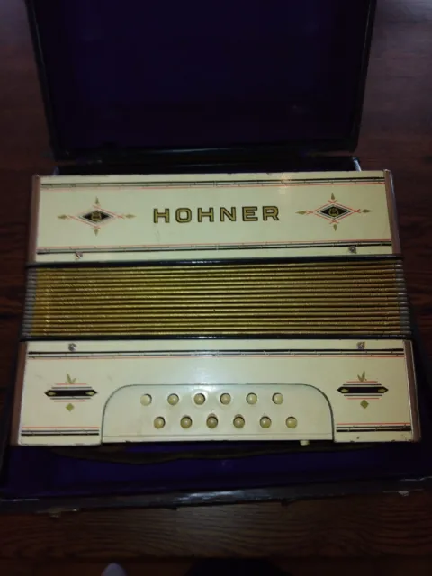 Antique Hohner Accordian & Case Works GREAT