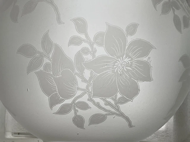 Antique 9.5” Acid Etch Floral Glass Kerosene Oil Lamp Shade Globe 4” Fitter GWTW 3