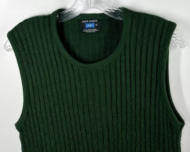 VTG 70s 80s Hanes Pros Choice Green Ribbed Acrylic Knit Sweater Vest Mens Size M 2