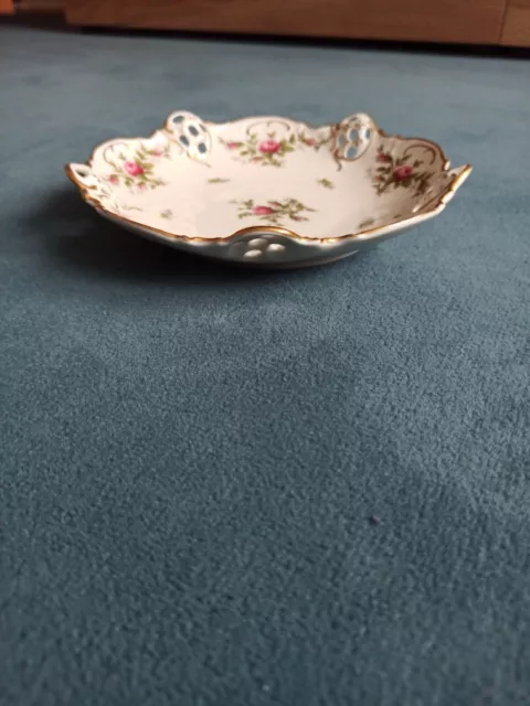 Rosenthal Fußschale Schale mit Füße Moosrose Moliere mit Goldrand 20 cm