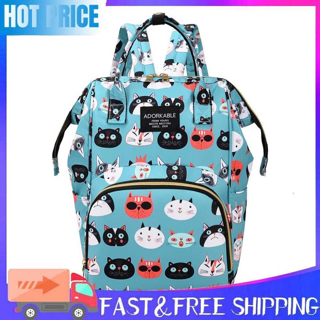 Fashion Women Printing Mummy Diaper Bag Nappy Large Handbag (Green Cats)