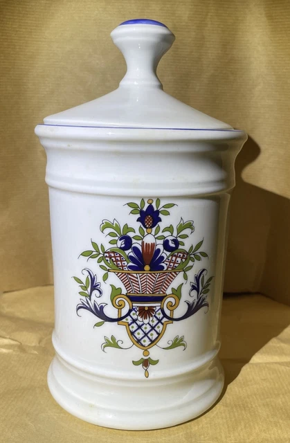 Pot à Couvercle En Faïence Damier Et Décor Coq - 16,5 Cm