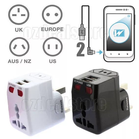 Travel Adapter Dual 2 USB Port Universal Adaptor World Charger UK US EU AU Plug