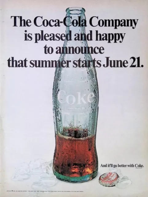 3 Print Ad 1969 Coca-Cola Bottle Summer Starts June 21 It'll Go Better With Coke