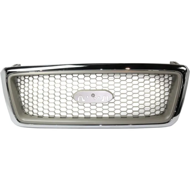 Grille For 2004-2008 Ford F-150 Chrome Shell w/ Beige Insert Plastic