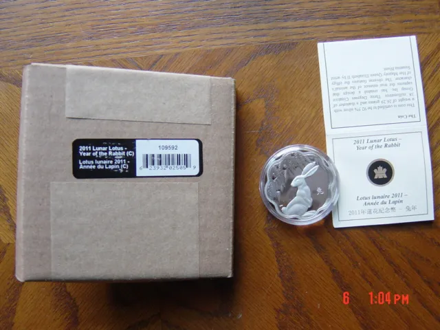 Canada, 2011, "Year Ofrabbit" Silver Coin. With Rm Box Uncirculated Condition