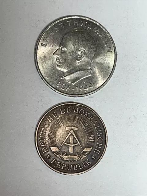 2 coins1971 East Germany Democratic Republic 20 Mark Ernst Thälmann &1969 5 mark