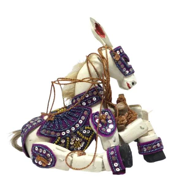 Burmese White Horse Wood Marionette String Puppet Saddle Handmade Horse Hair