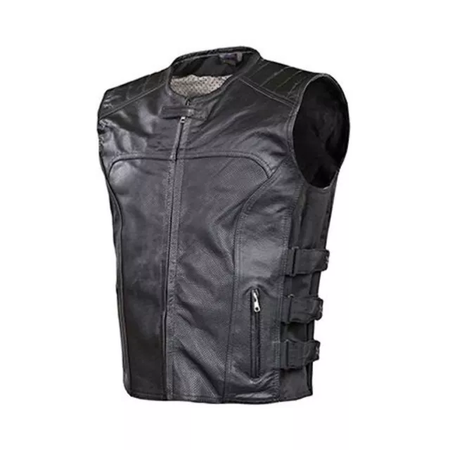 Motorcycle Harley Biker Swat Style Vest Mens Premier Grade Milled Leather Black