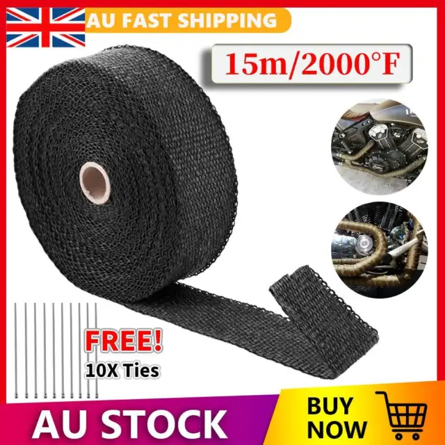 2000°F EXHAUST HEAT WRAP TITANIUM Gold 15M X 50MM+10 STAINLESS TIES INSULATION