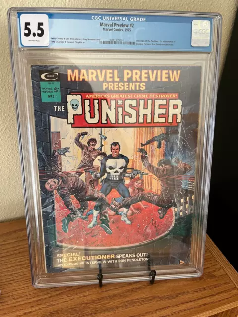 MARVEL PREVIEW PUNISHER #2 CGC 5.5 1975 1st App ORIGIN of the PUNISHER!! HTF KEY