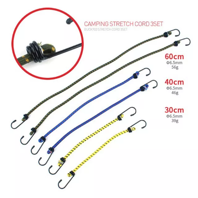 6pc 30 40 60cm Bungee Cord High Elasticity Rubber Tied Rope With Hooks O^EL