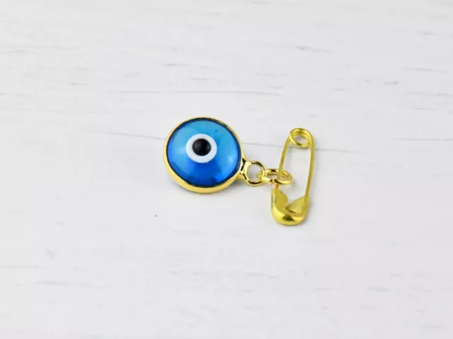 Gold Colour Lucky Blue Evil Eye Glass Protection Safety Pin Brooch For Baby 2