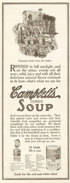 1912 Campbell's Tomato Soup Fresh From the Fields Wagon Camden NJ Kitchen Ad