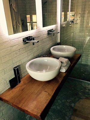 Mensola Sospesa per Lavabo Design in Rovere massello salva spazio arredo bagno 
